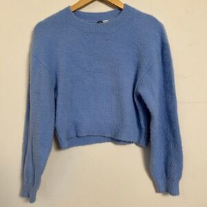 H&M Divided Fuzzy Eyelash Knit Cropped Sweater Blue Size S